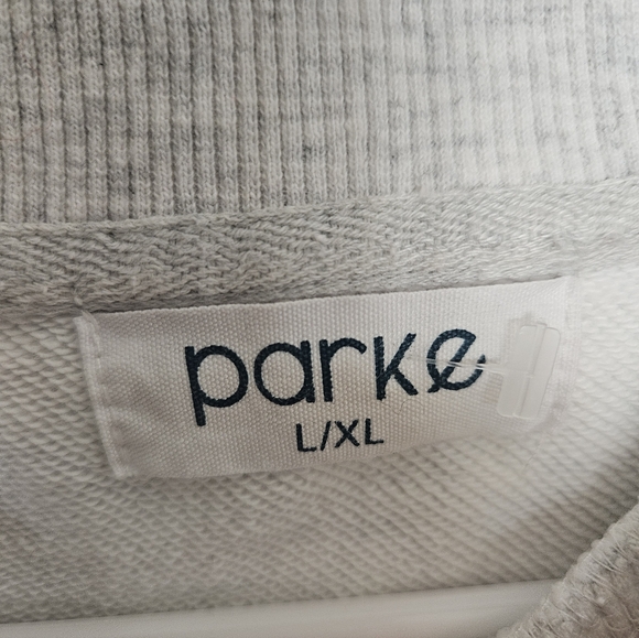 Parke Shrunken Mockneck Sweatshirt Light Gray Navy “P” Logo L/XL - Picture 2 of 6